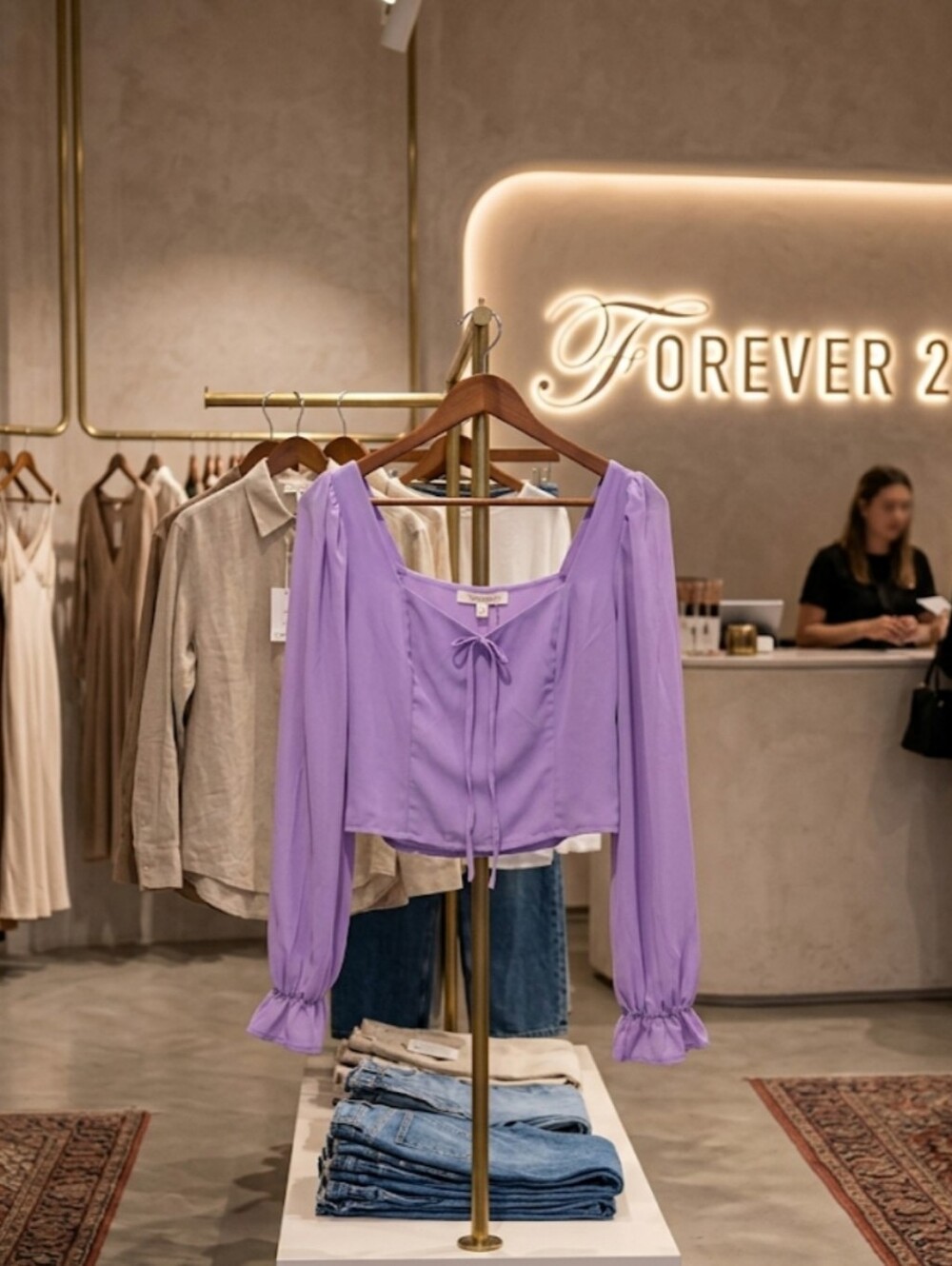 FORVER 21 NWT Lilac Purple Sweetheart Long Sleeve Crop Top, Size Small
